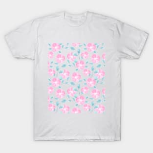 Cute Loose Watercolor Florals in Blue and Pink T-Shirt